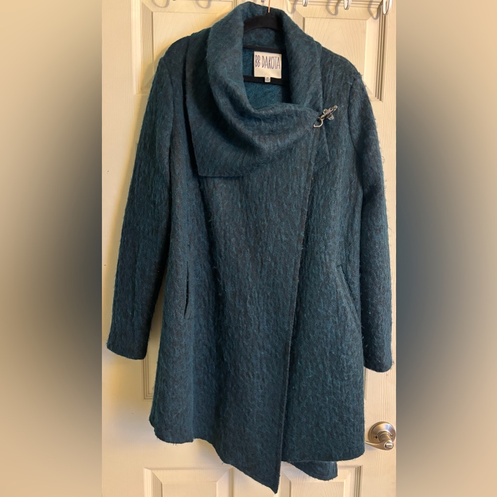 BB Dakota Teal Wool Blend Cape Cottage Fall Winter Coat with Clasp